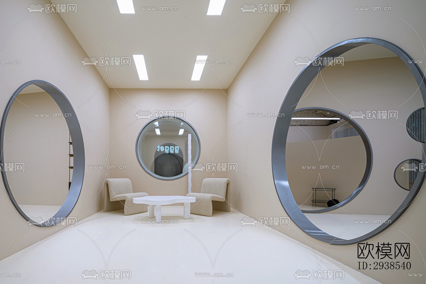 奶油风展览展厅效果图下载（渲染图3）