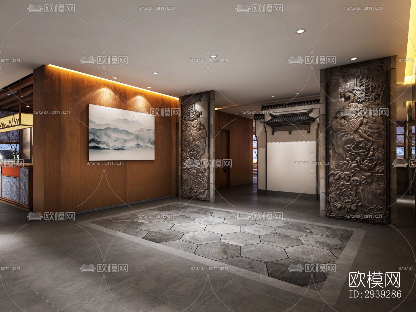 新中式酒店民宿效果图下载（渲染图12）