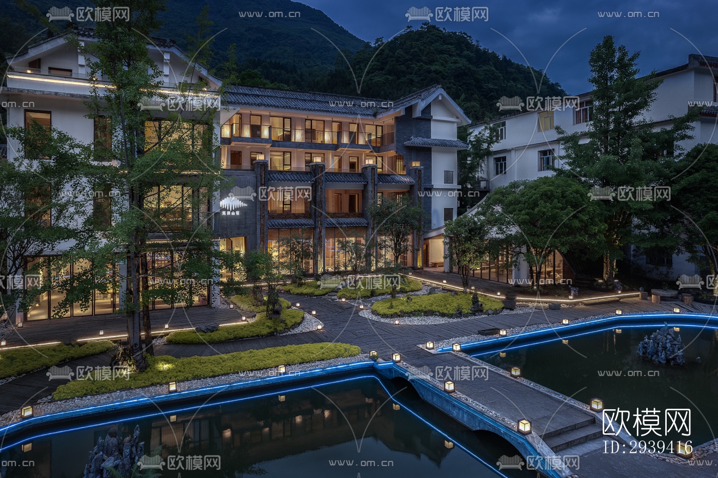 新中式酒店民宿效果图下载（渲染图18）