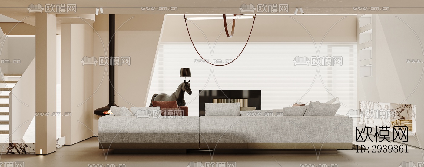 奶油风别墅效果图下载（渲染图5）