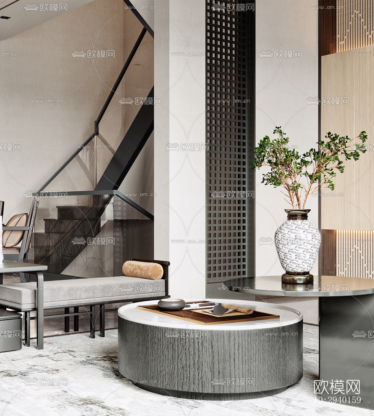 新中式平层效果图下载（渲染图4）