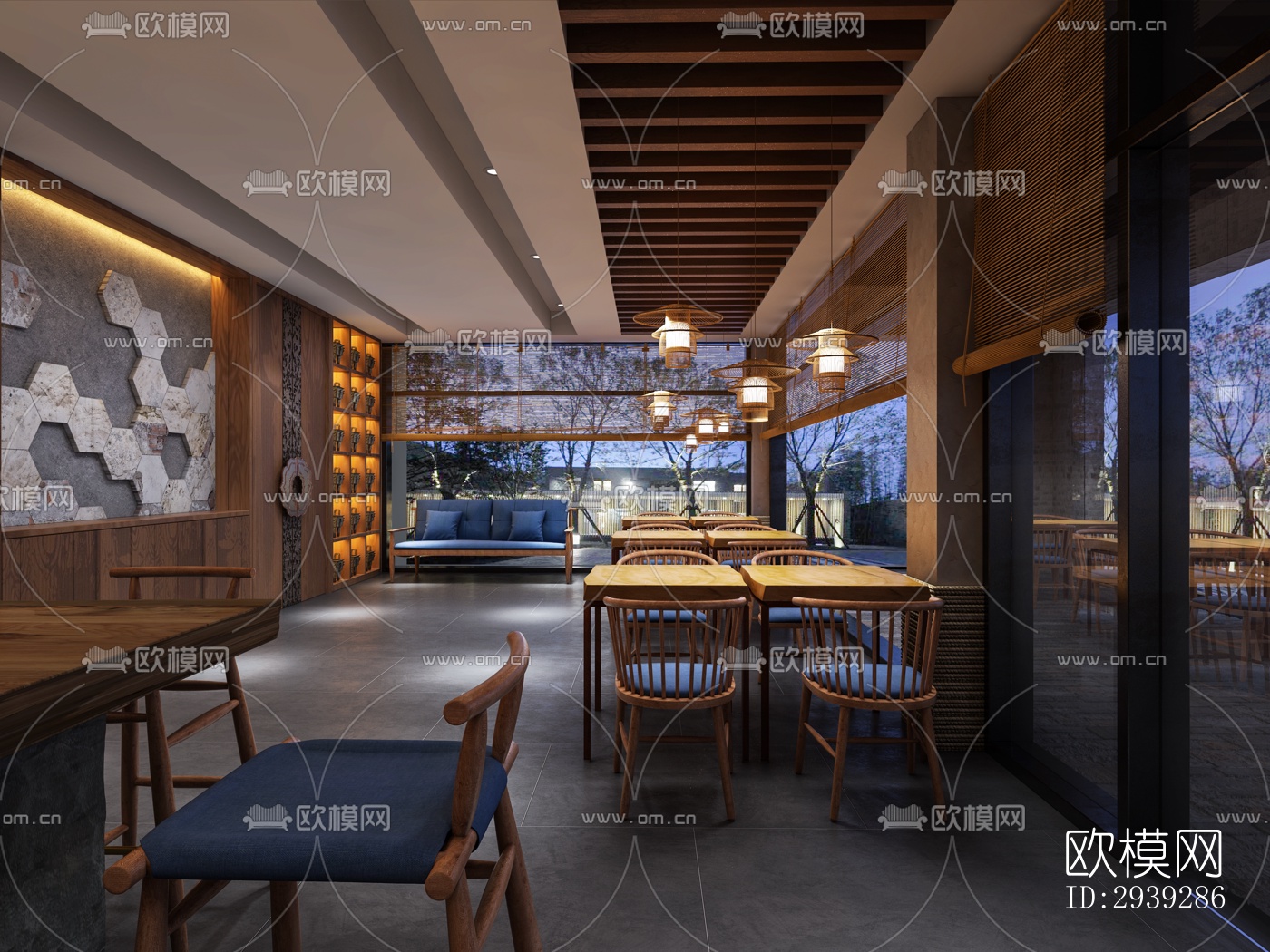 新中式酒店民宿效果图下载（渲染图19）