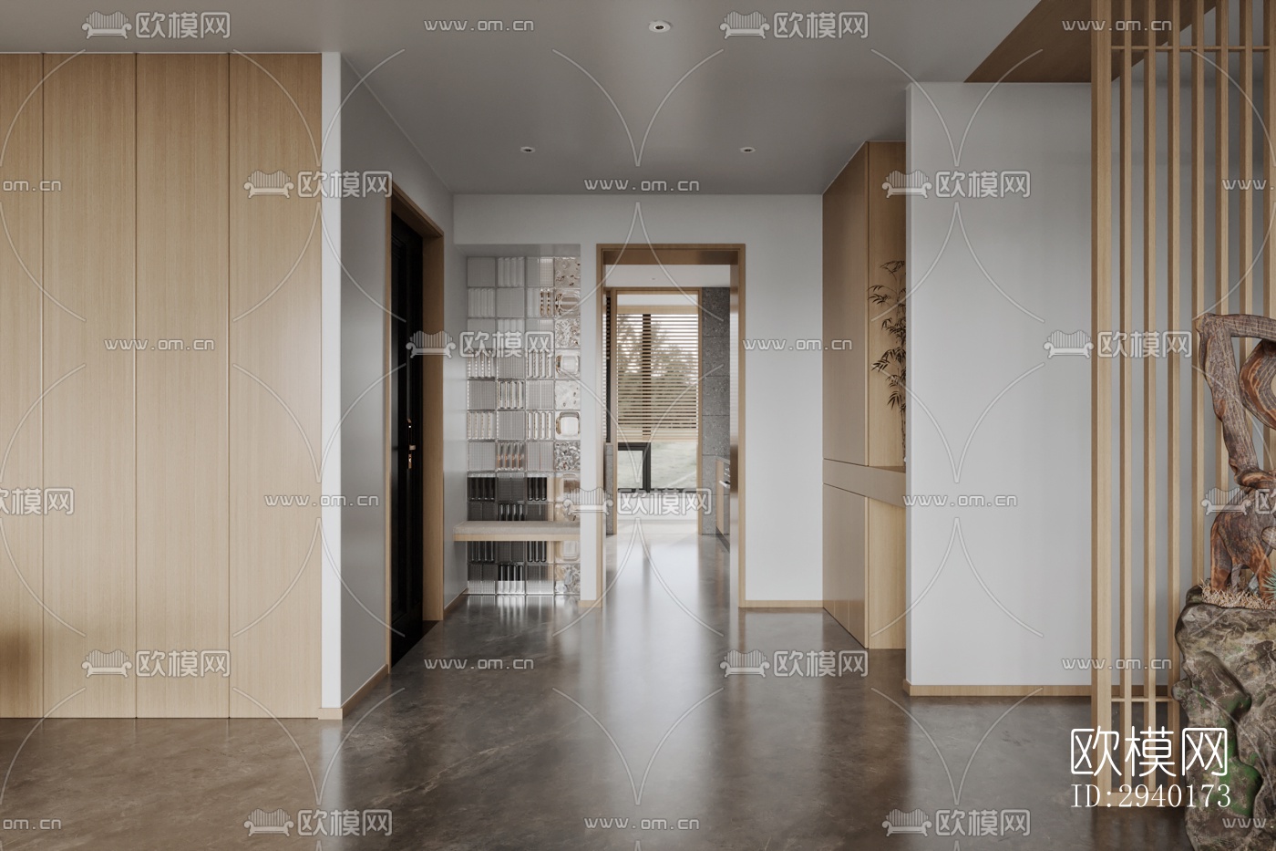 新中式平层效果图下载（渲染图1）