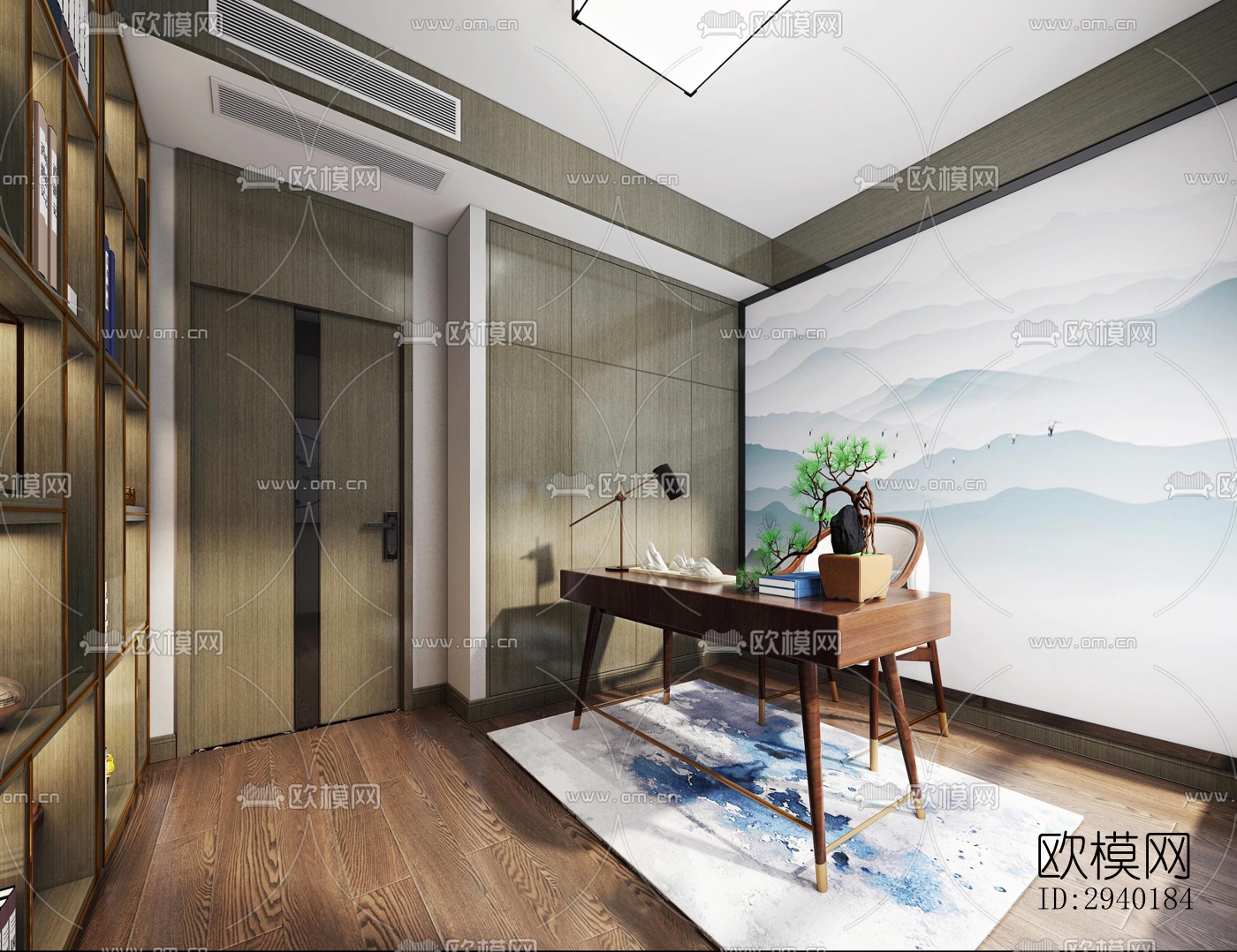 新中式平层效果图下载（渲染图9）