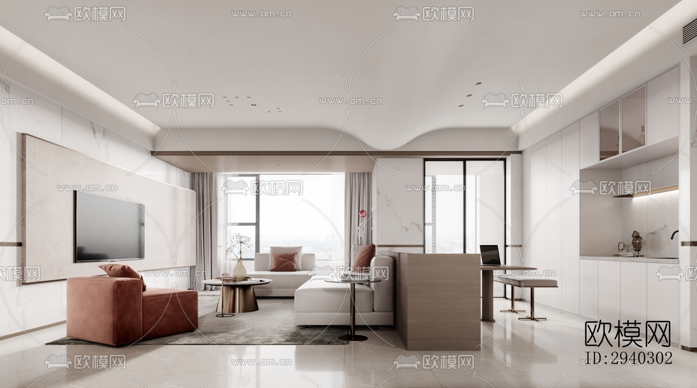 现代平层效果图下载（渲染图6）