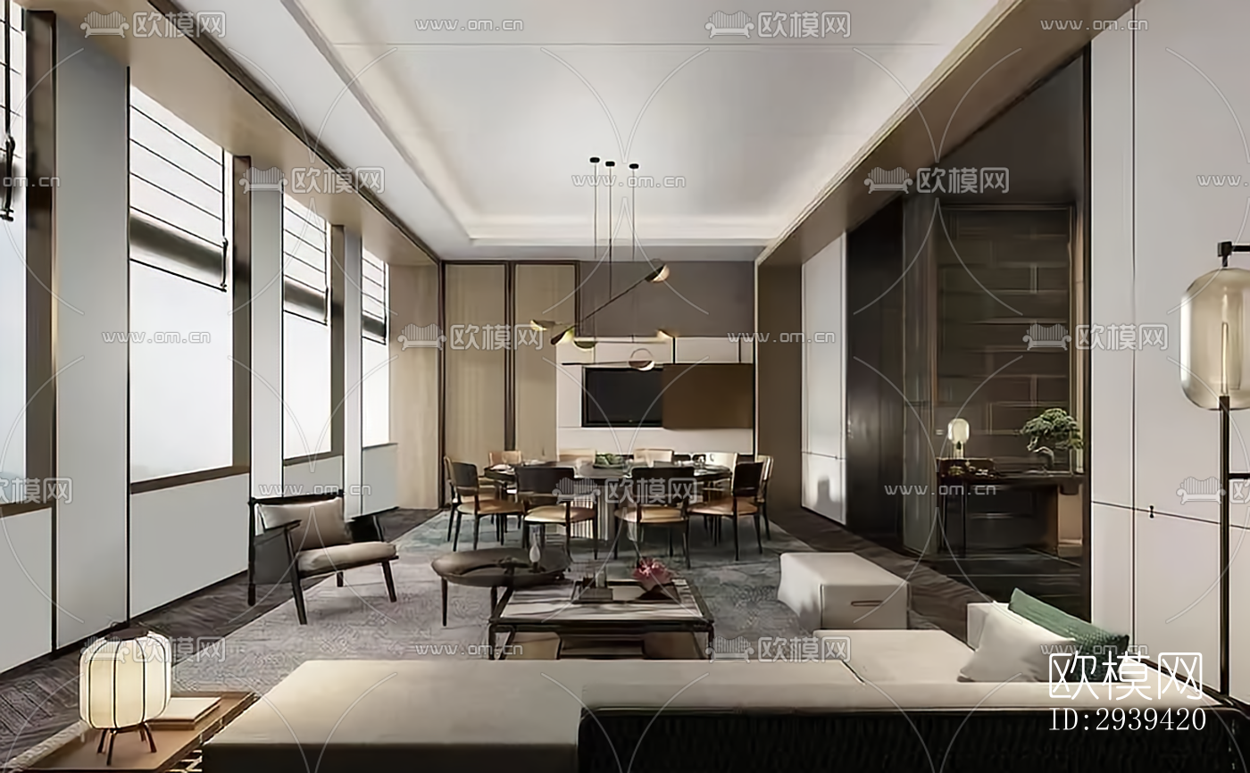 新中式酒店民宿效果图下载（渲染图9）