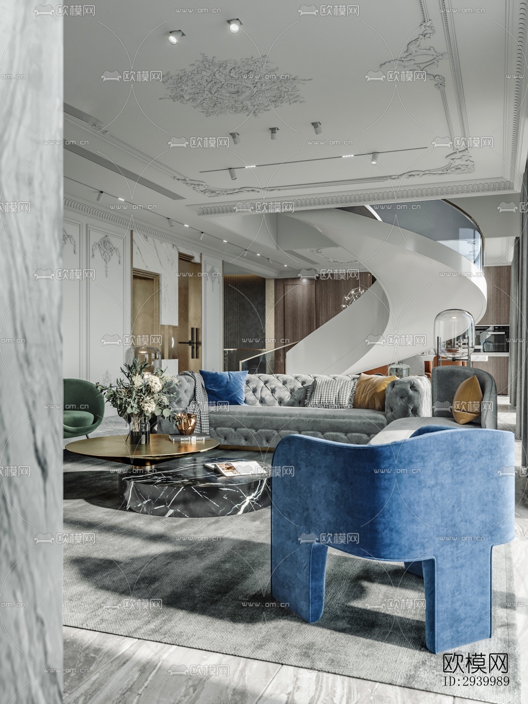 美式复式效果图下载（渲染图10）