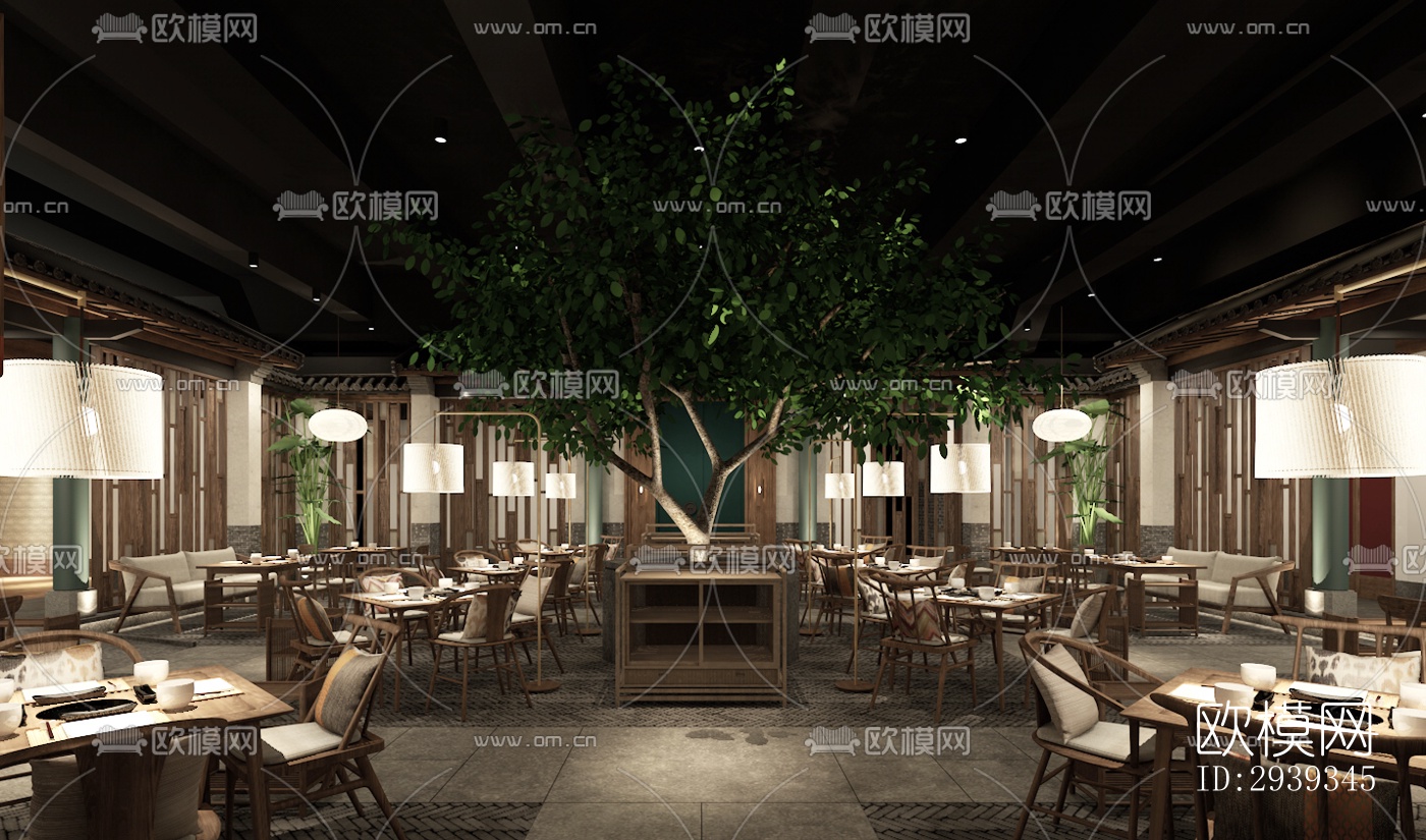 新中式酒店民宿效果图下载（渲染图11）