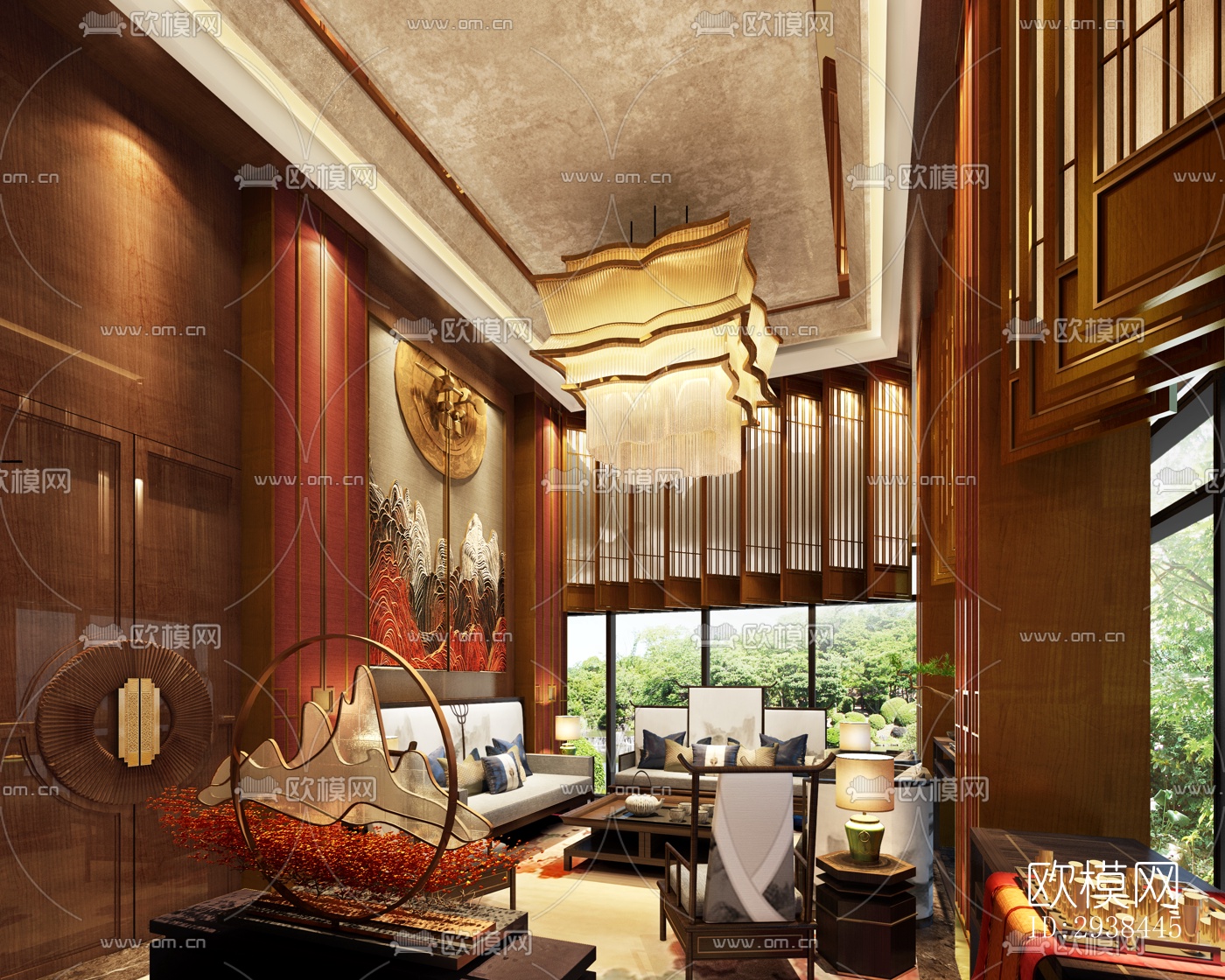 新中式售楼处效果图下载（渲染图15）