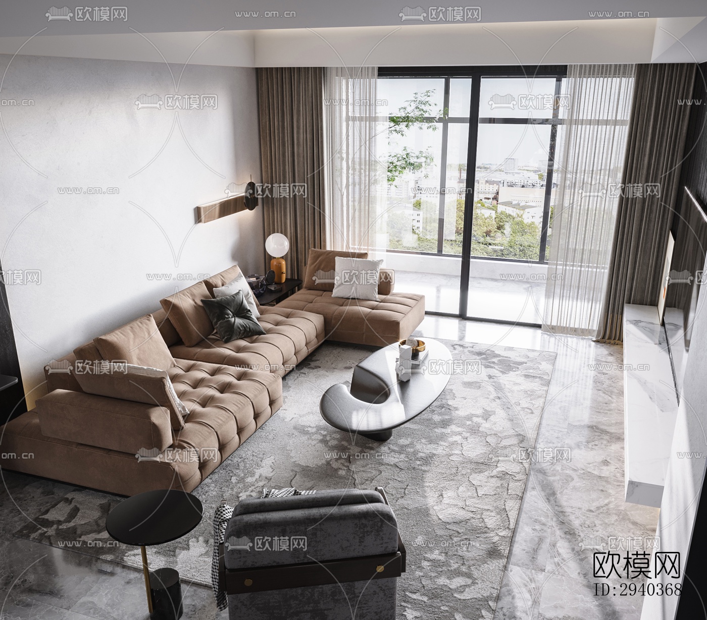 现代平层效果图下载（渲染图1）