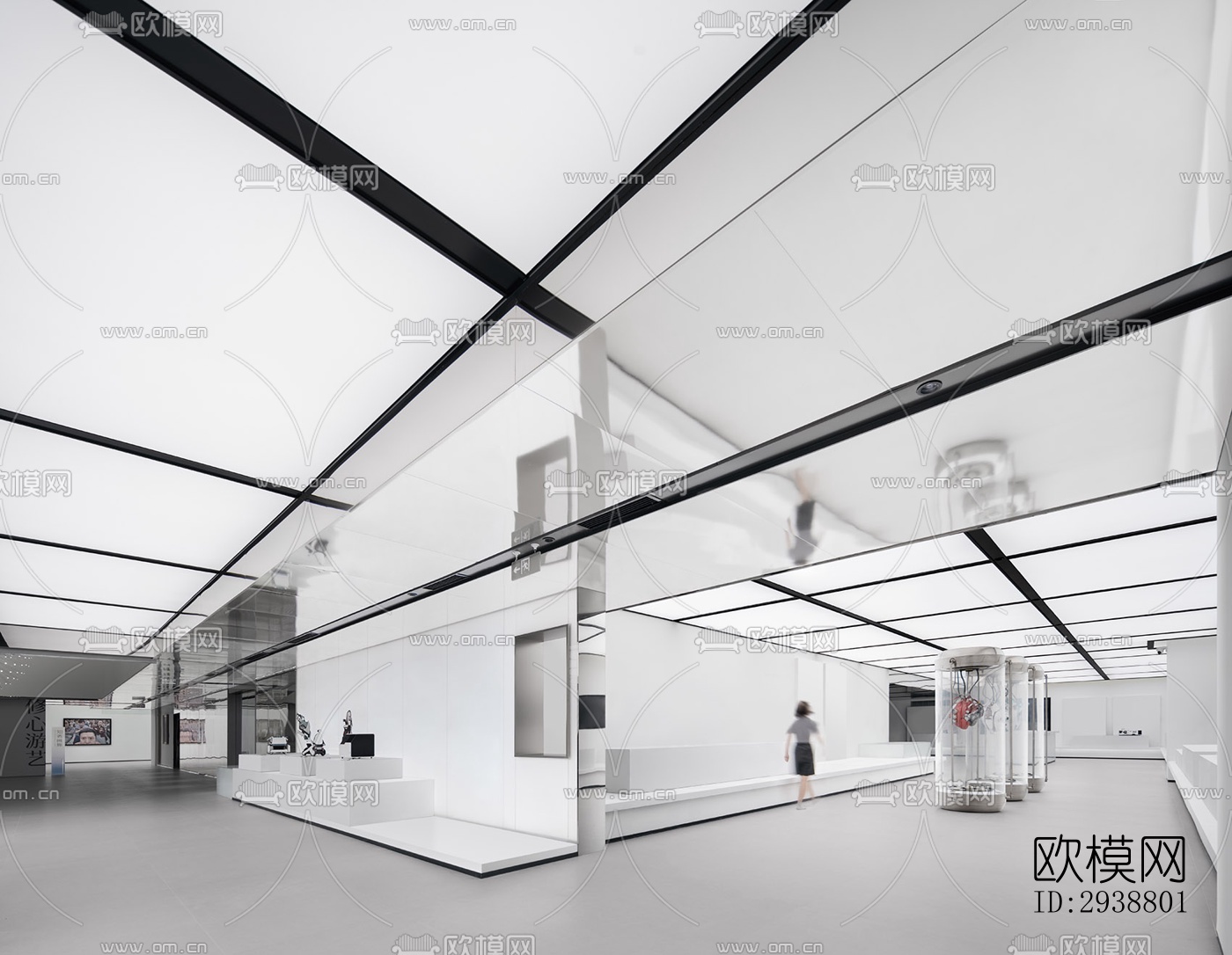 高级灰展览展厅效果图下载（渲染图6）