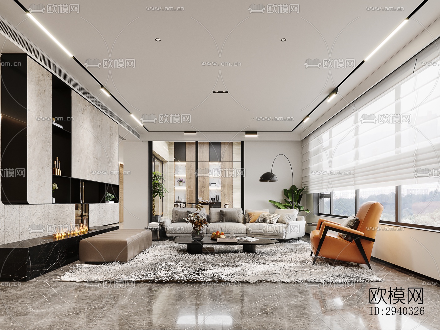 现代平层效果图下载（渲染图1）