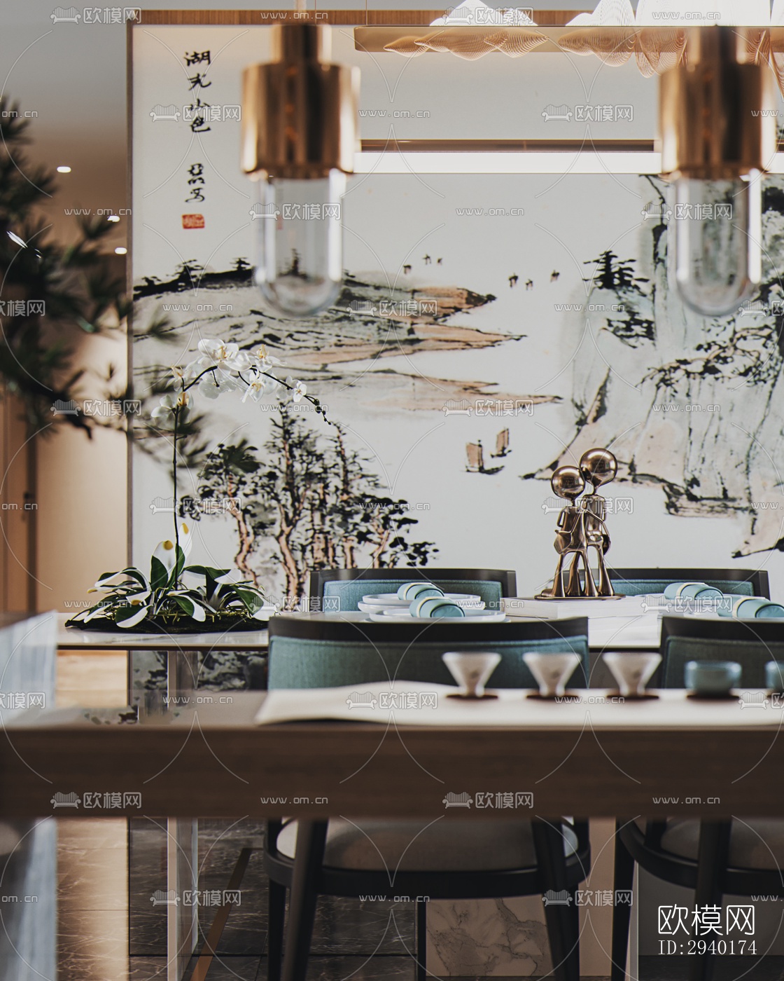 新中式平层效果图下载（渲染图1）