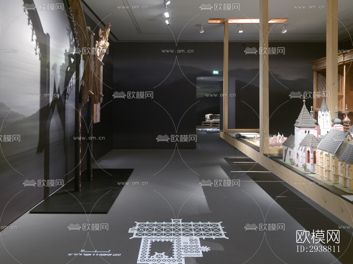 高级灰展览展厅效果图下载（渲染图11）