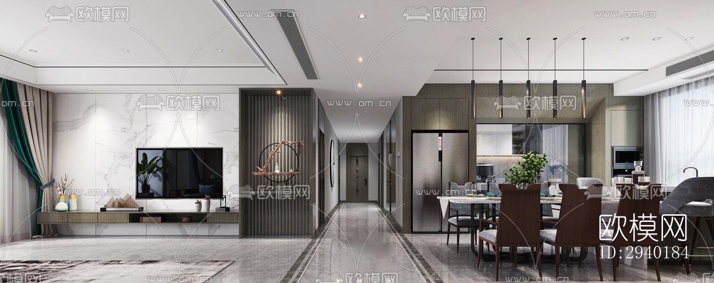 新中式平层效果图下载（渲染图6）