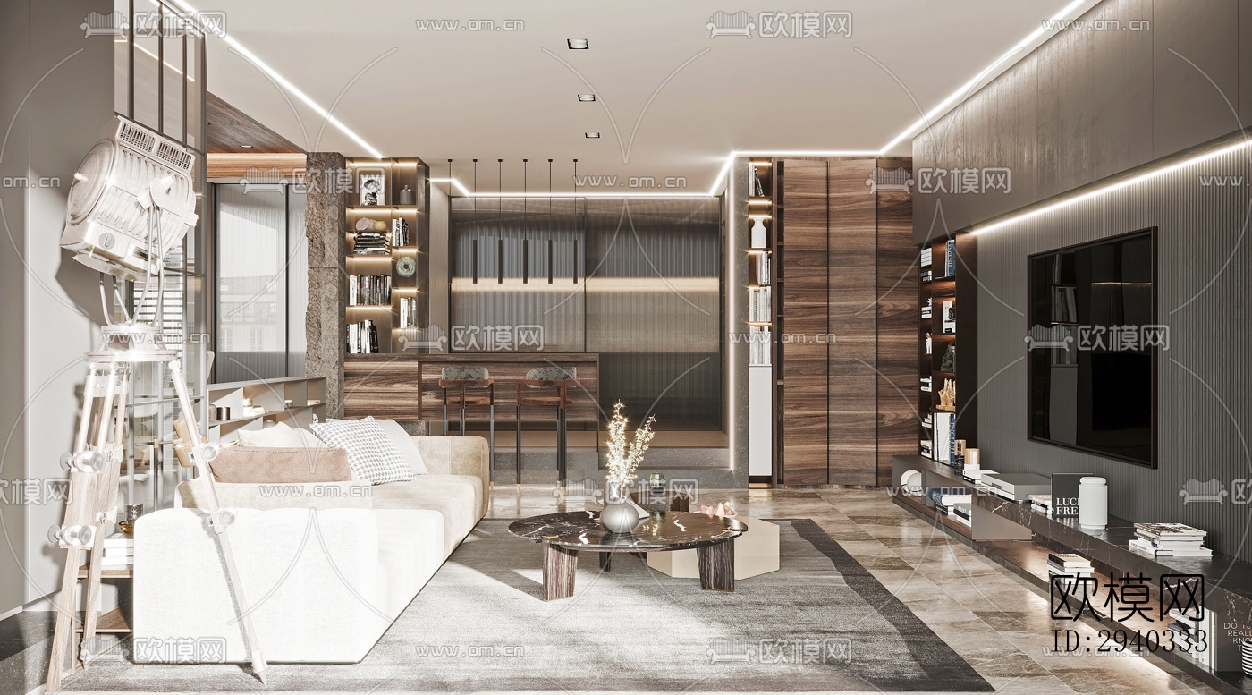 现代平层效果图下载（渲染图4）