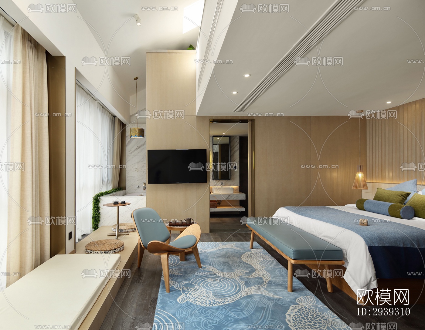 新中式酒店民宿效果图下载（渲染图8）