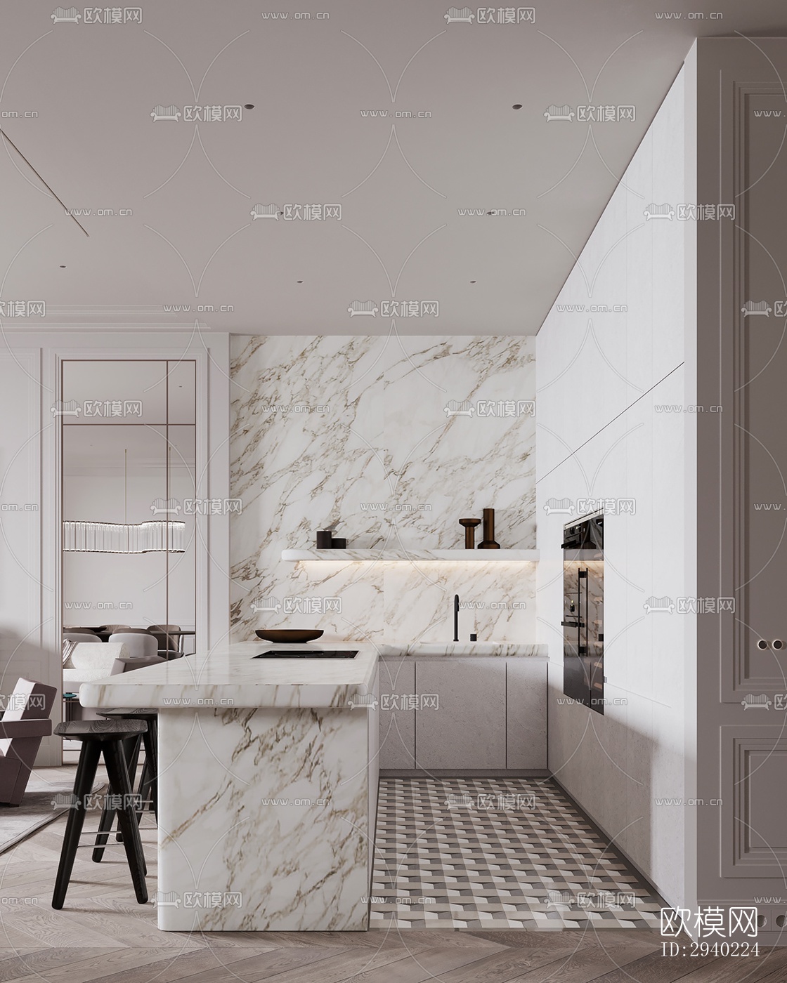 法式平层效果图下载（渲染图1）