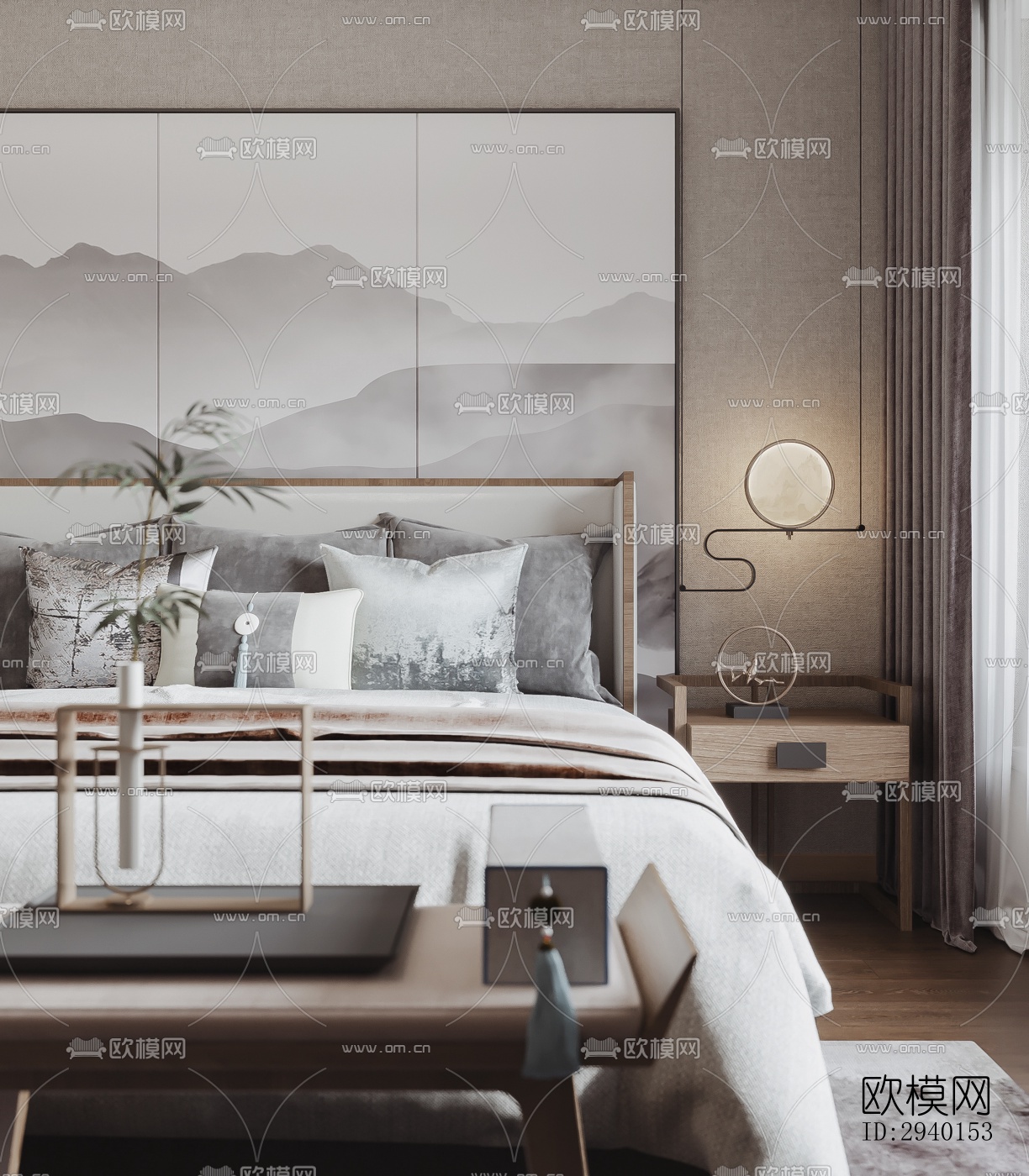 新中式平层效果图下载（渲染图5）