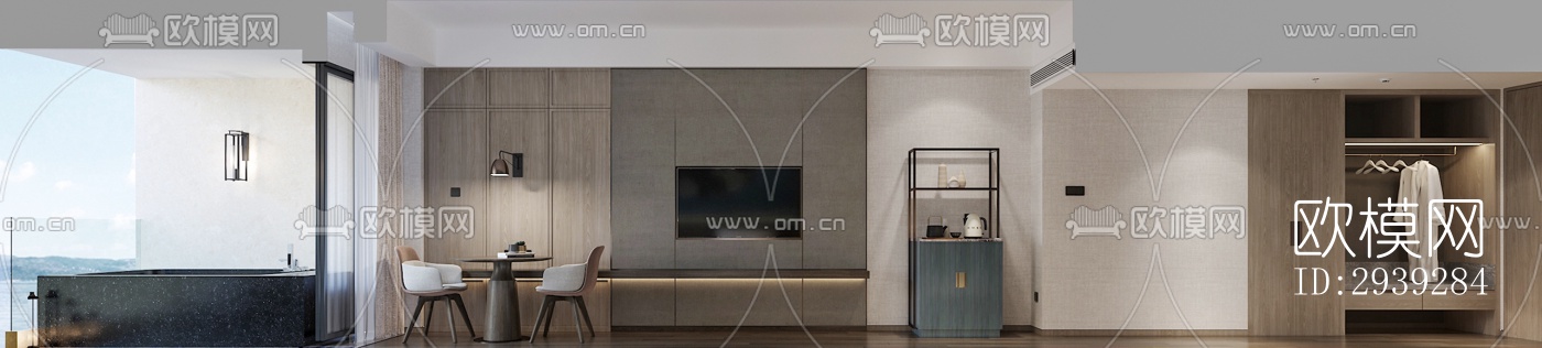 新中式酒店民宿效果图下载（渲染图1）