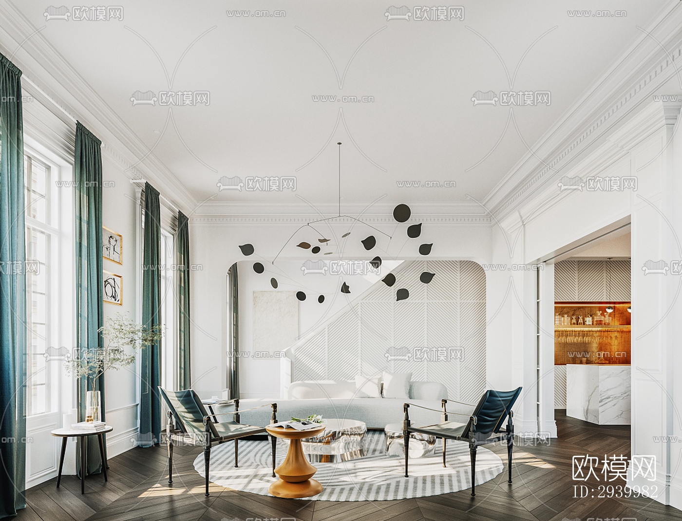 美式复式效果图下载（渲染图3）