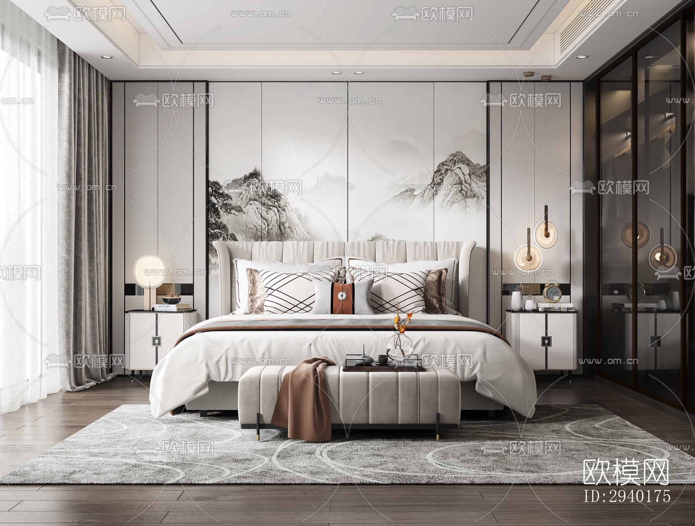 新中式平层效果图下载（渲染图7）