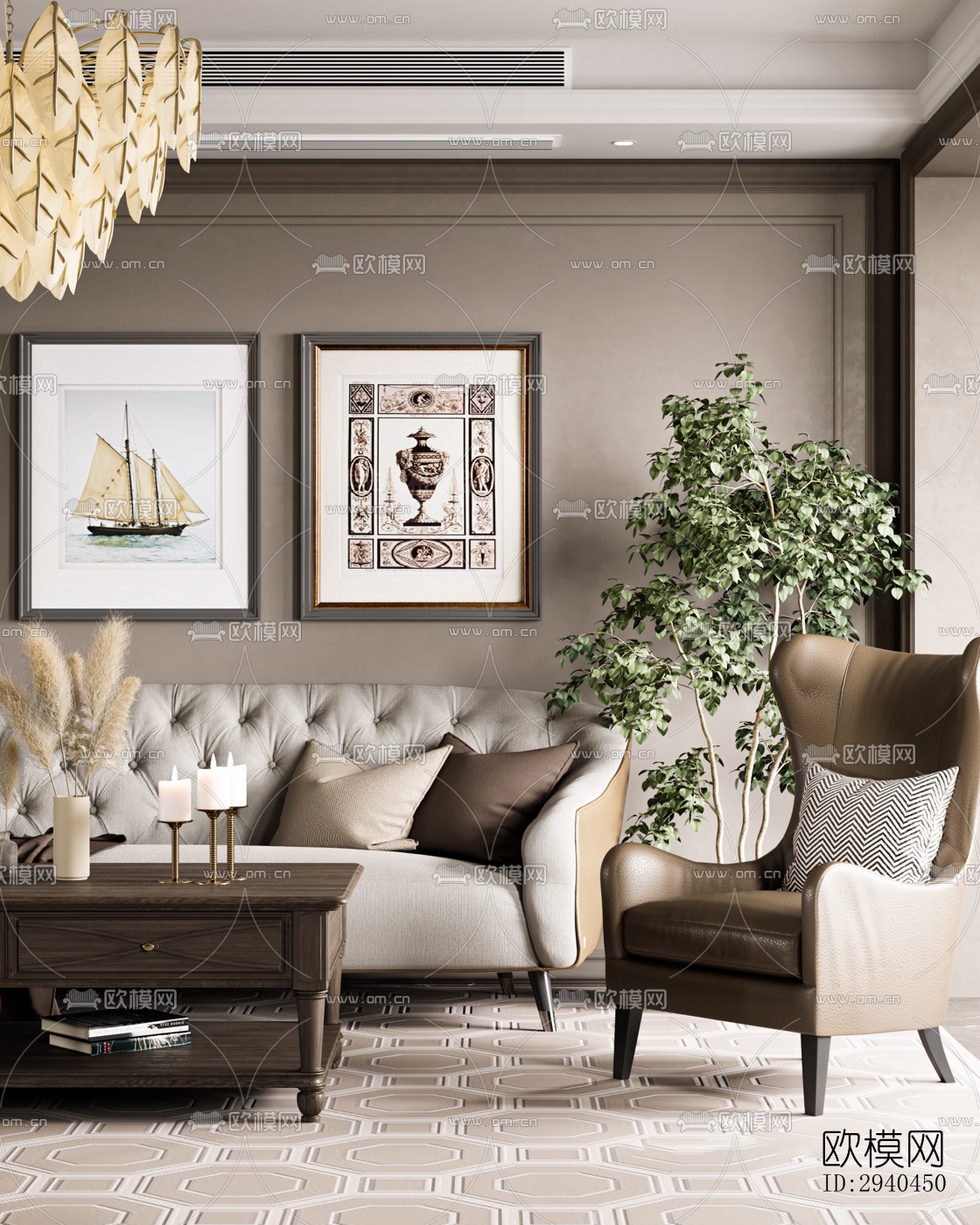 美式平层效果图下载（渲染图6）