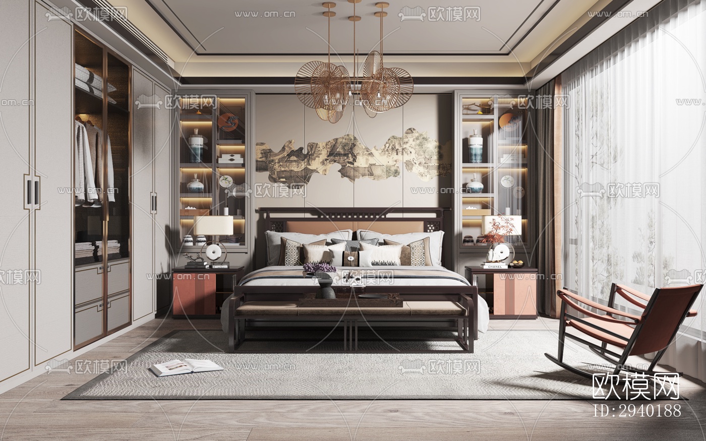 新中式平层效果图下载（渲染图7）