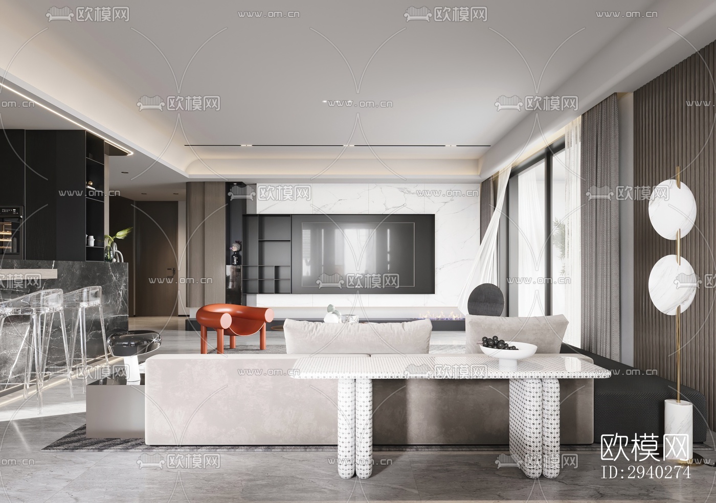 现代平层效果图下载（渲染图2）