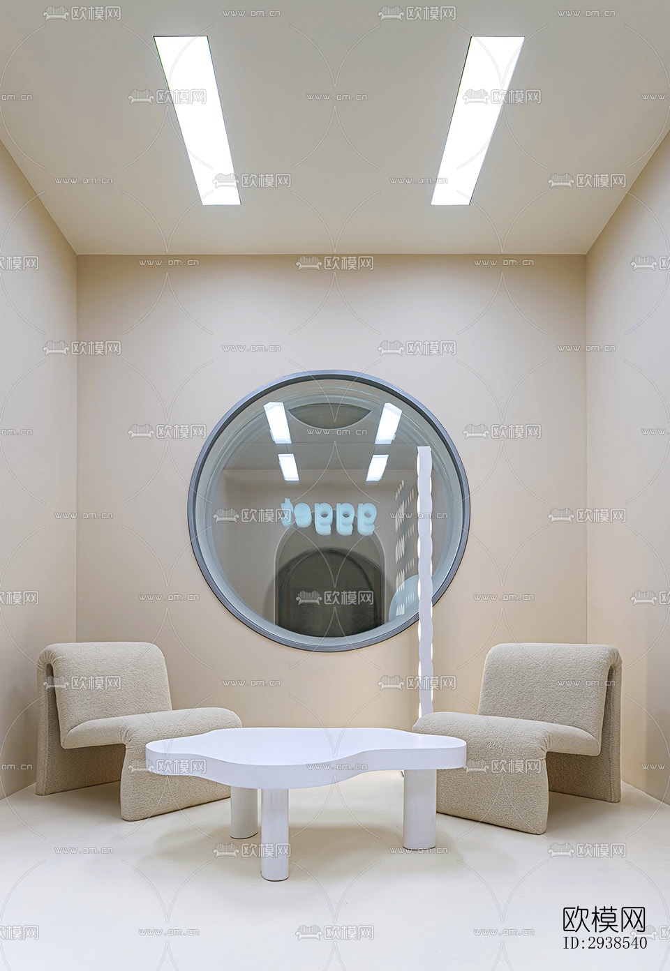 奶油风展览展厅效果图下载（渲染图4）