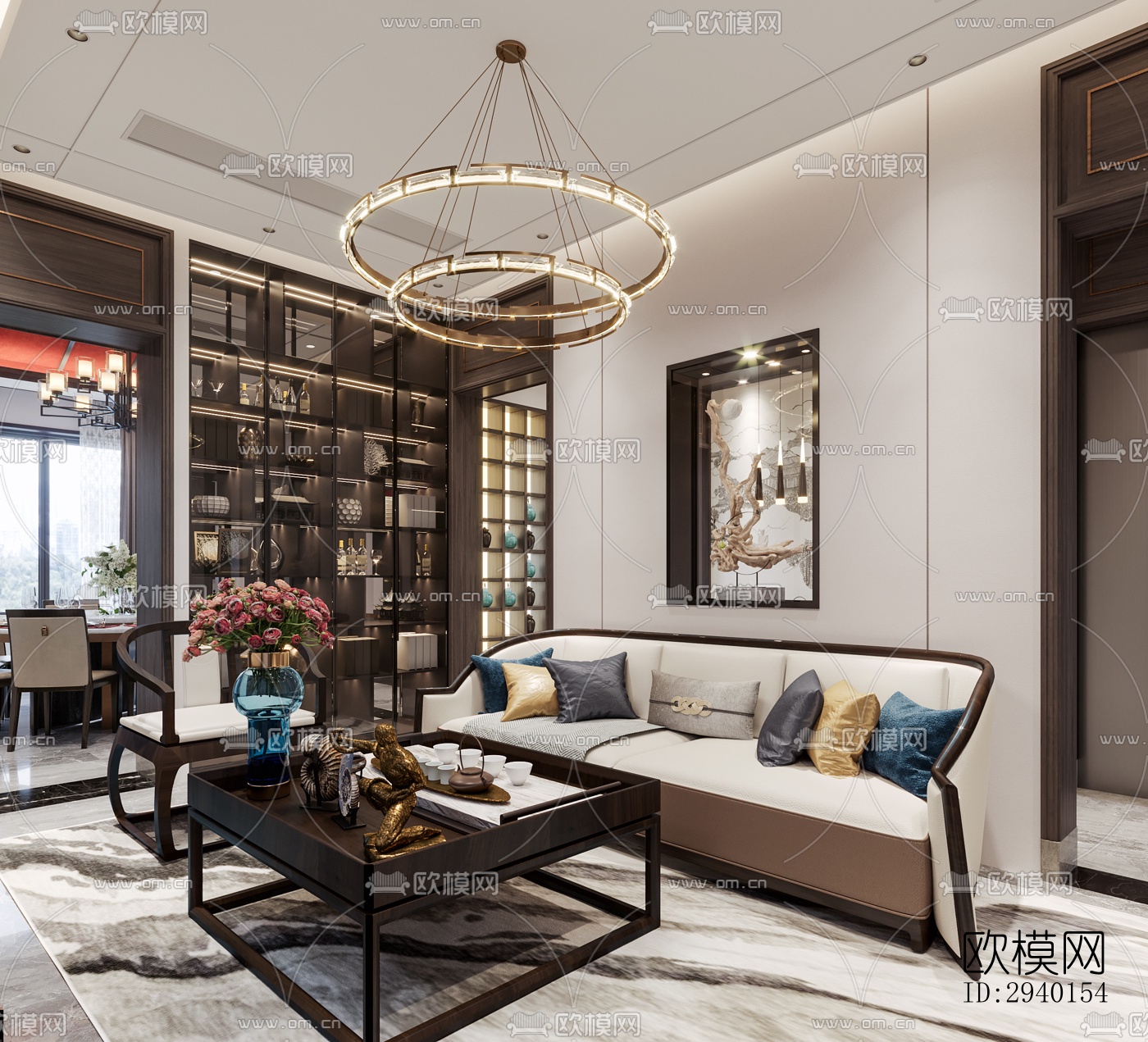 新中式平层效果图下载（渲染图7）