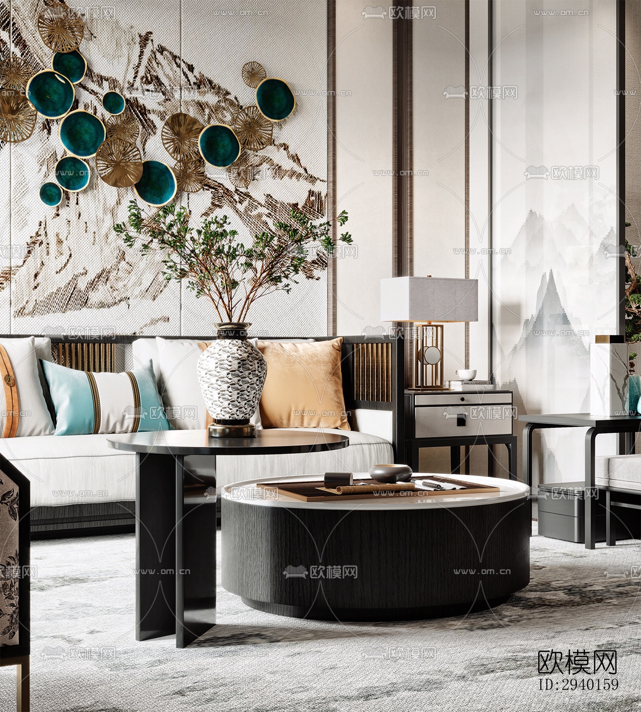 新中式平层效果图下载（渲染图3）