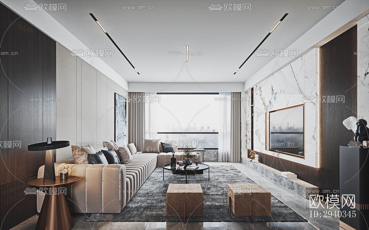 现代平层效果图下载（渲染图1）