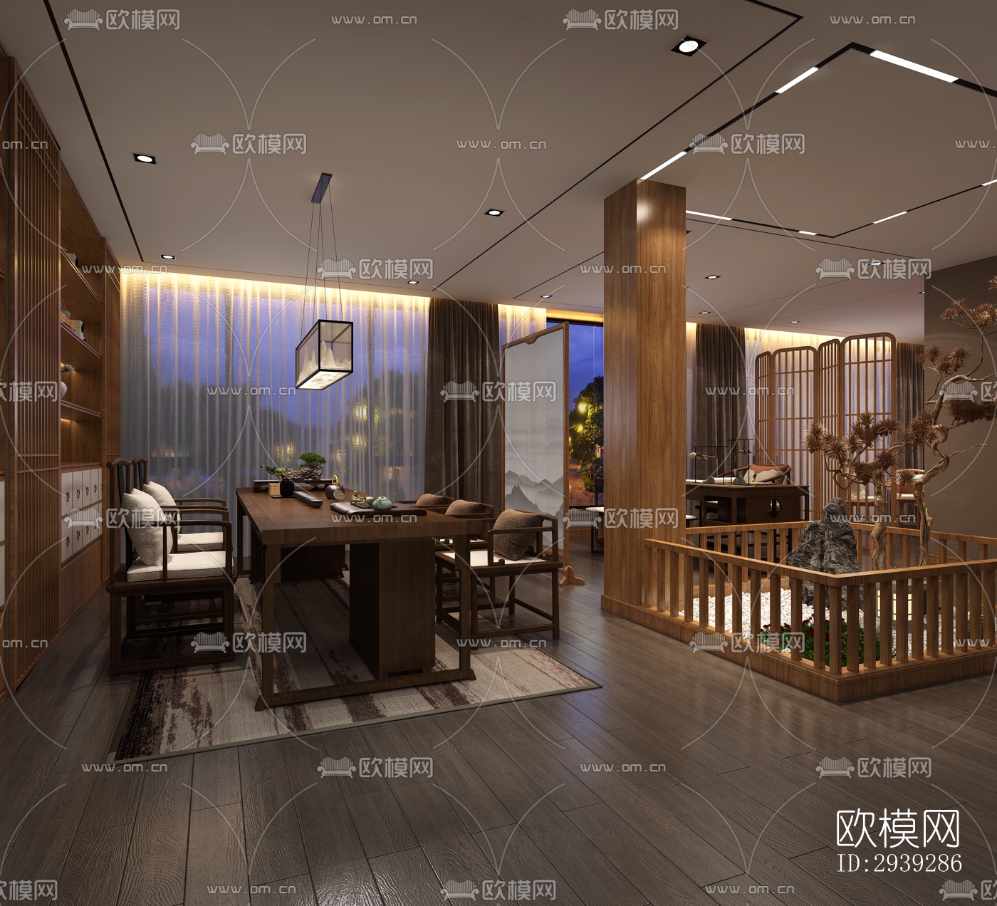 新中式酒店民宿效果图下载（渲染图13）