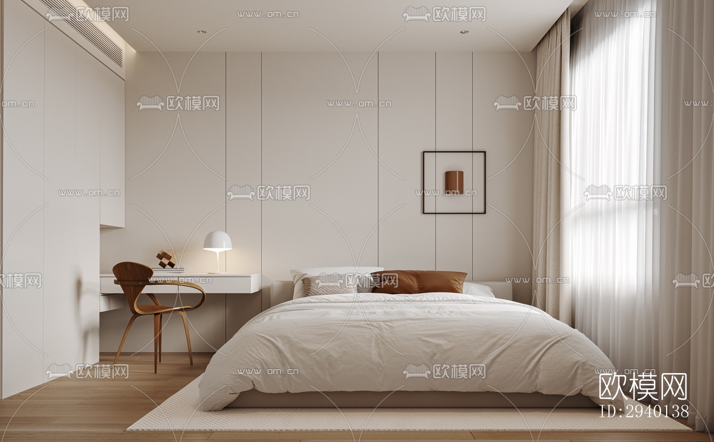 奶油风平层效果图下载（渲染图9）