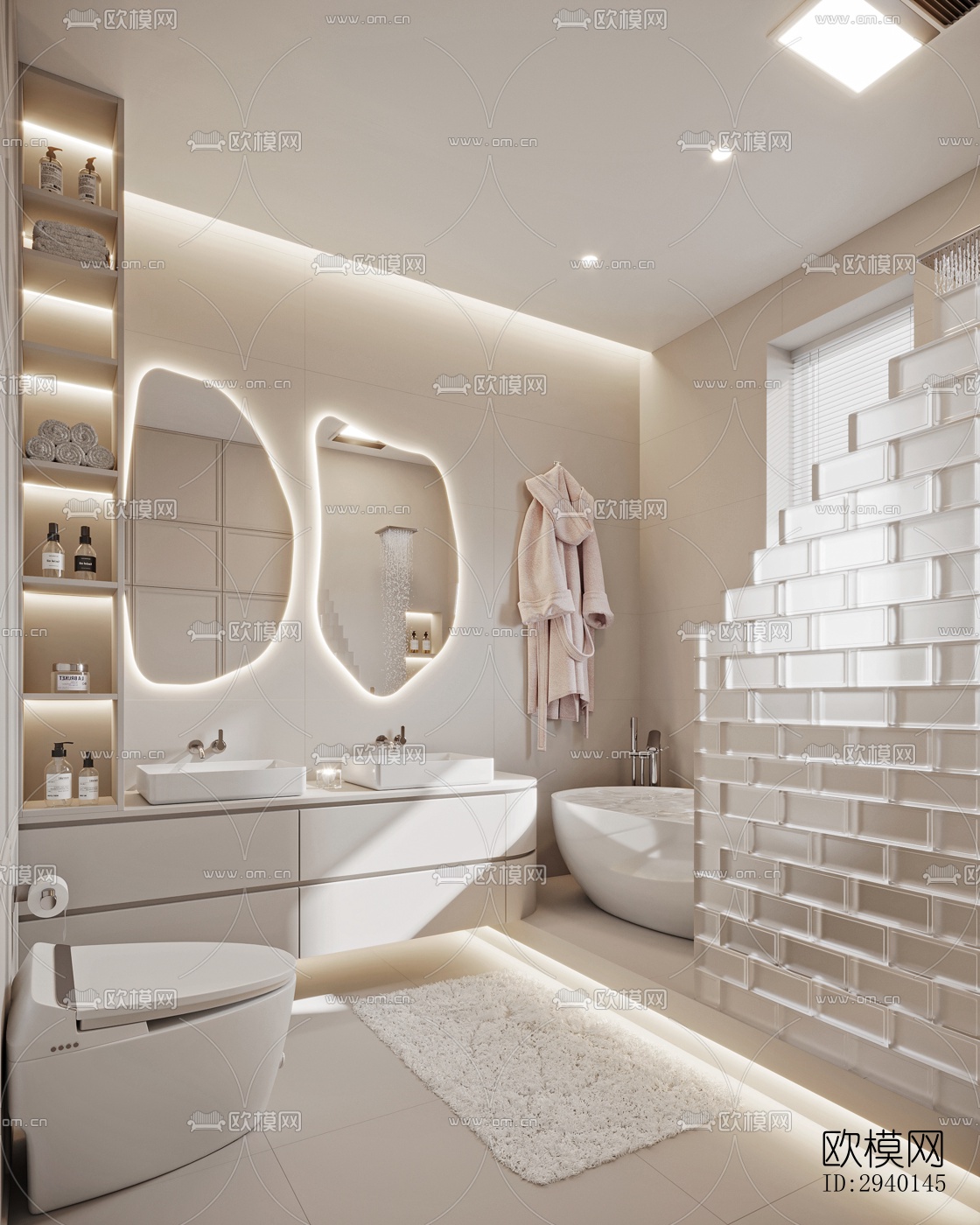 奶油风平层效果图下载（渲染图14）