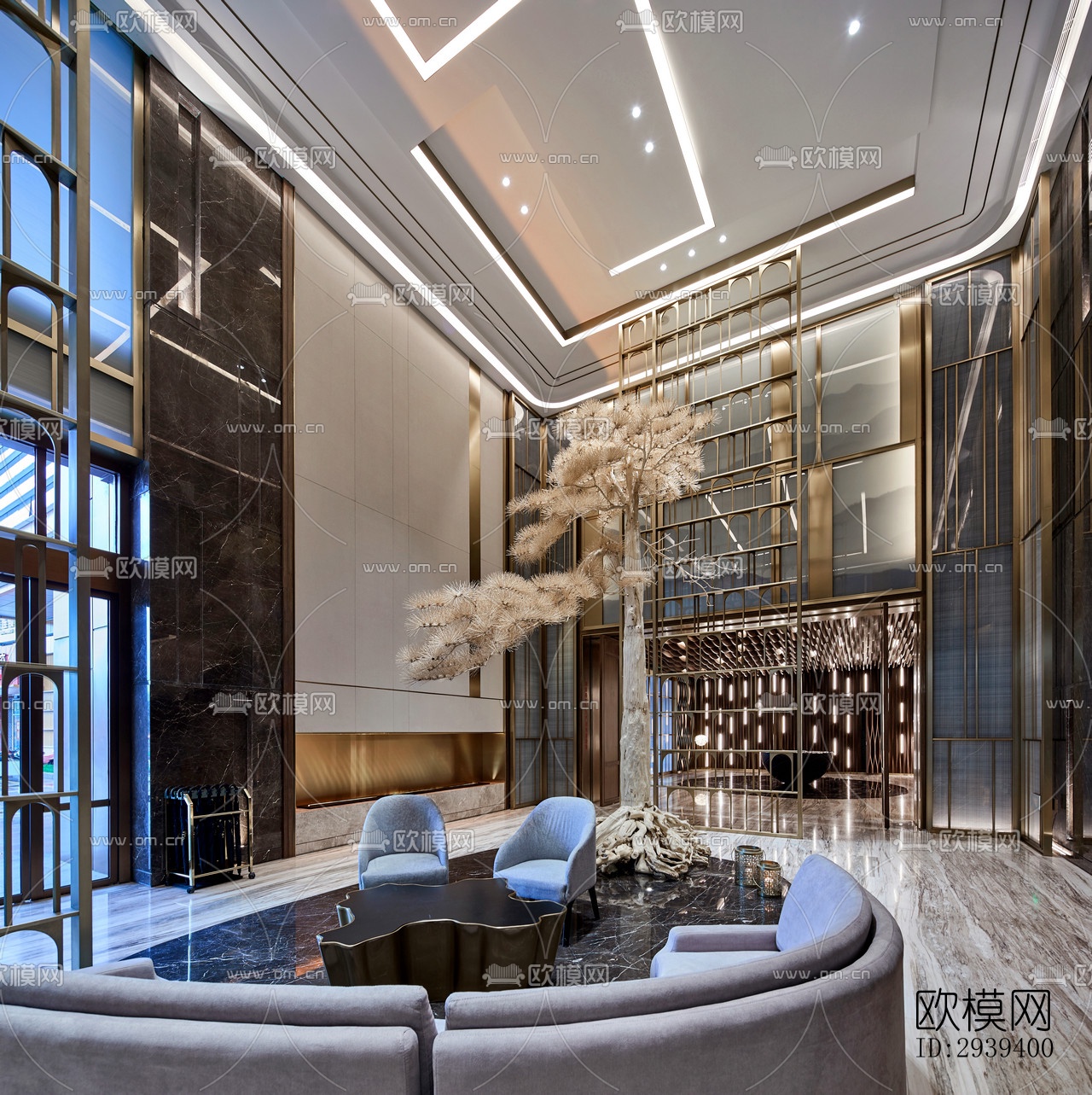 新中式酒店民宿效果图下载（渲染图1）