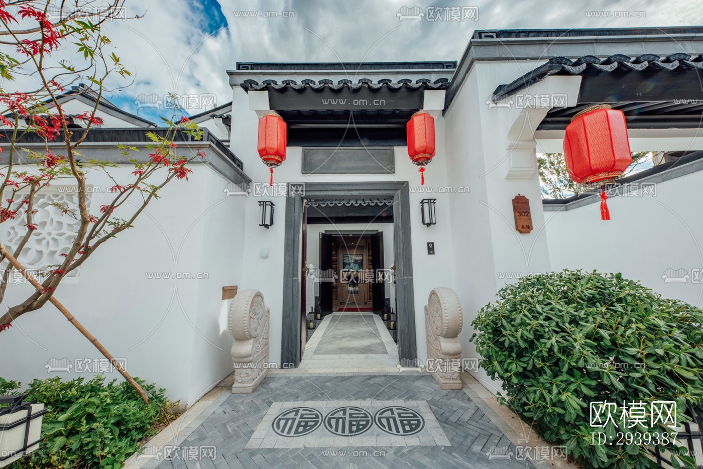 新中式酒店民宿效果图下载（渲染图4）