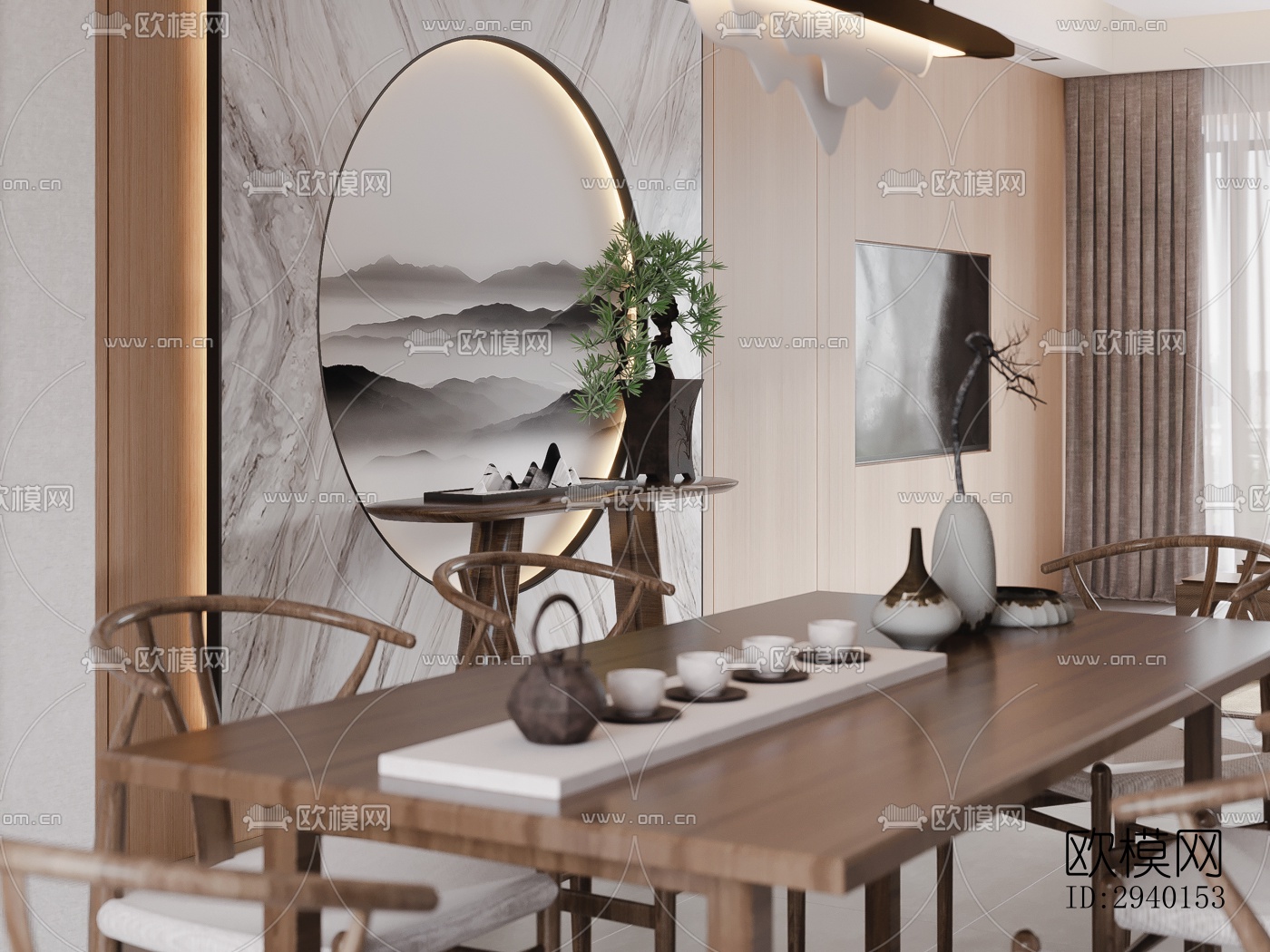 新中式平层效果图下载（渲染图8）