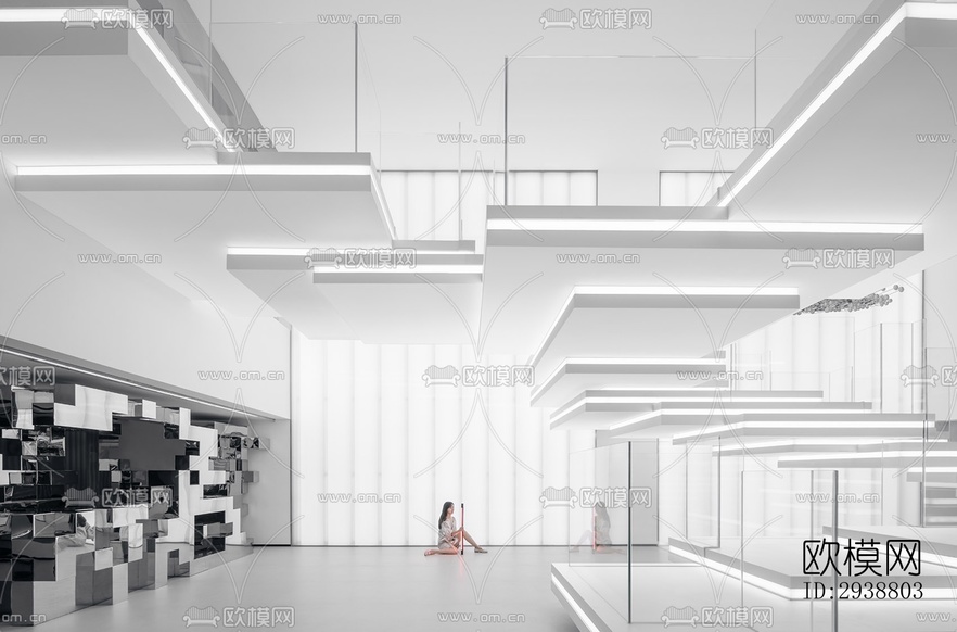 高级灰展览展厅效果图下载(渲染图1)