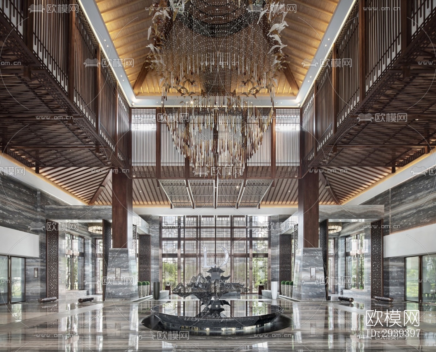 新中式酒店民宿效果图下载（渲染图18）