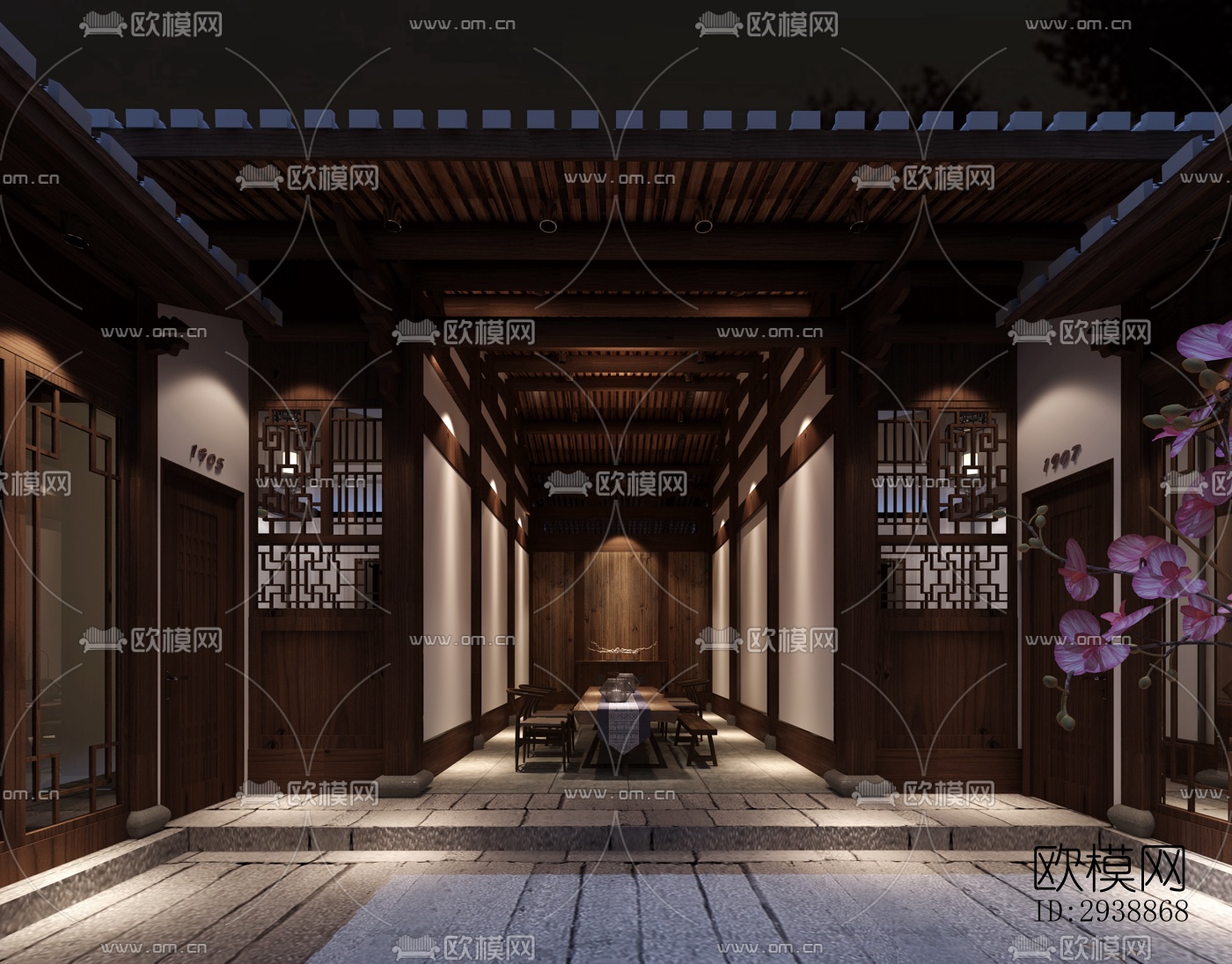 中式酒店民宿效果图下载（渲染图12）