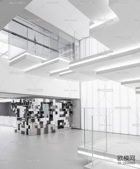 高级灰展览展厅效果图下载(渲染图12)