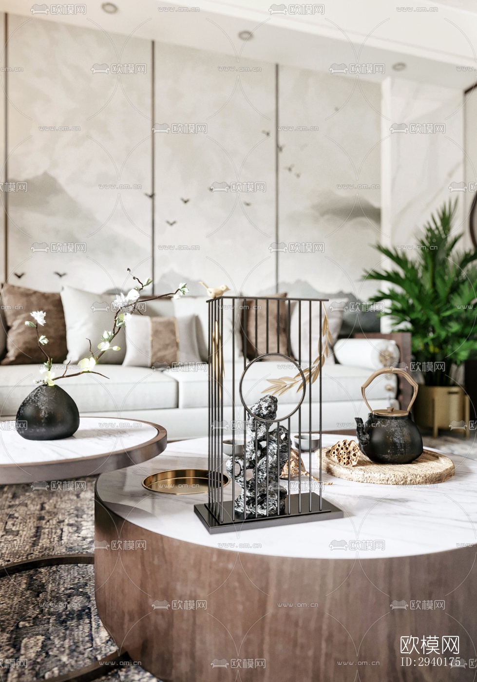 新中式平层效果图下载（渲染图5）