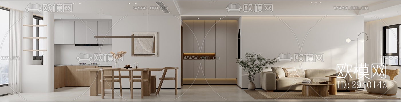 奶油风平层效果图下载（渲染图1）