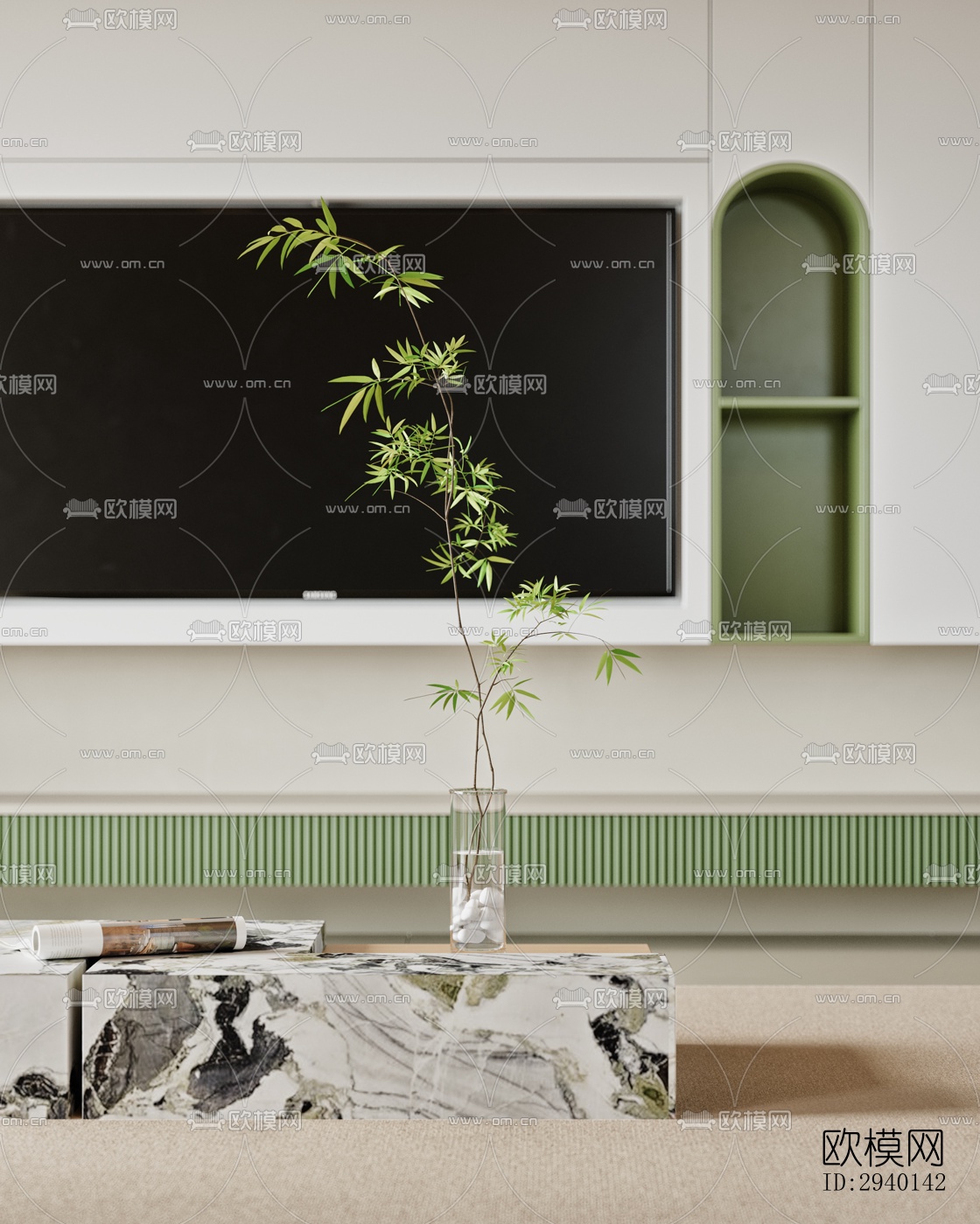 奶油风平层效果图下载（渲染图6）