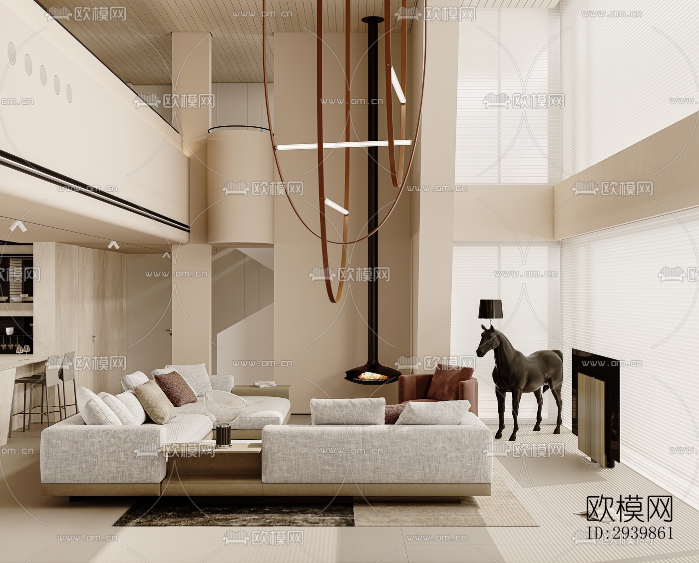 奶油风别墅效果图下载（渲染图1）