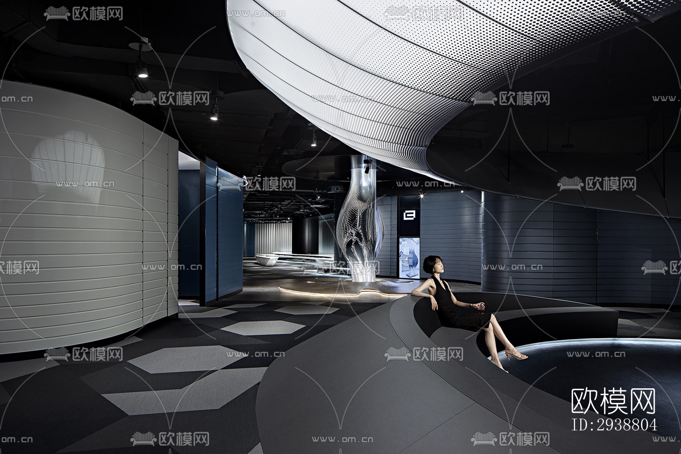 高级灰展览展厅效果图下载（渲染图6）