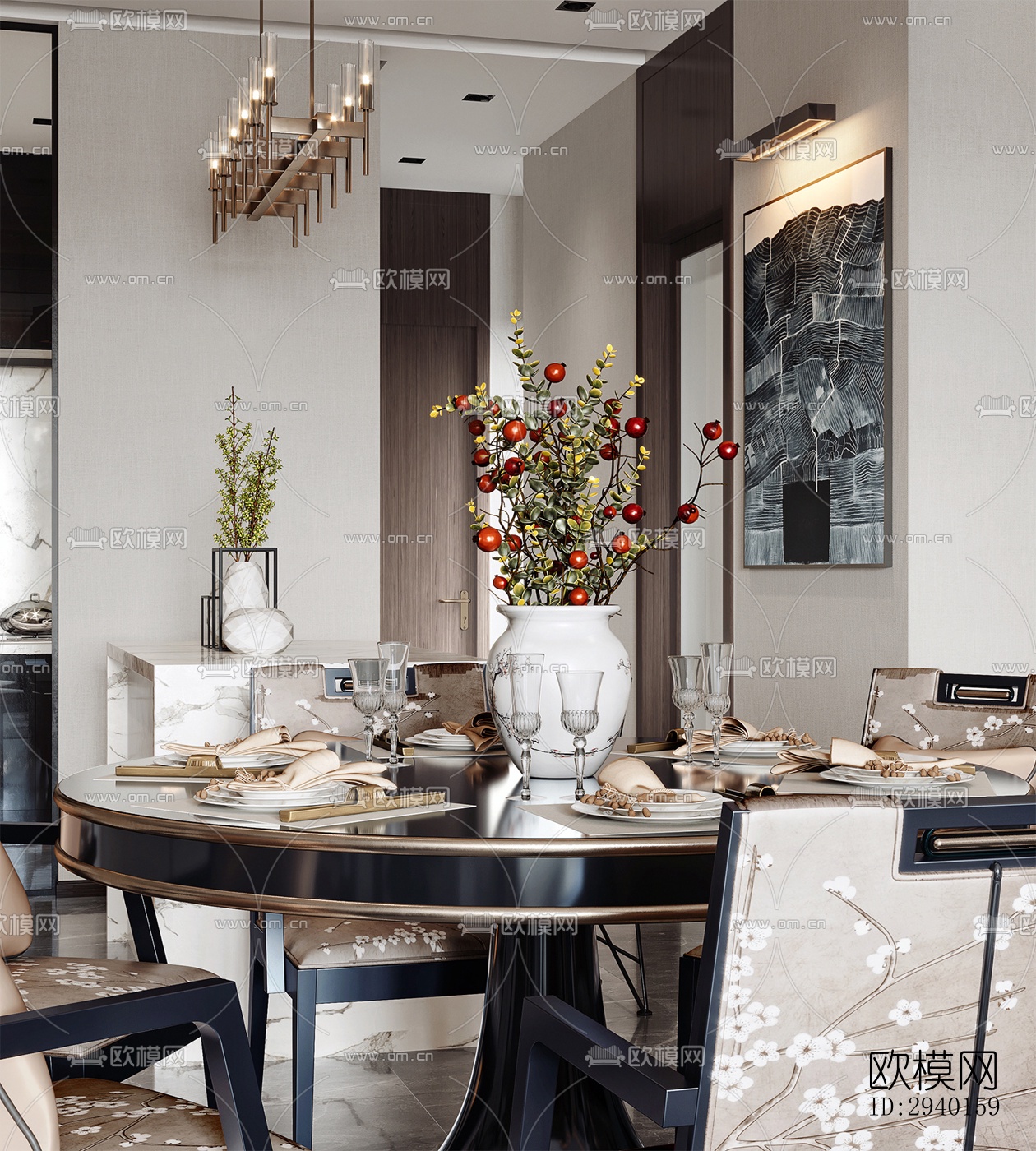 新中式平层效果图下载（渲染图8）