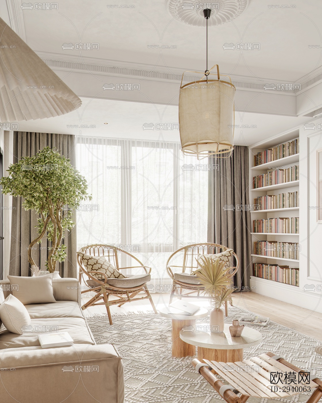 侘寂平层效果图下载（渲染图3）